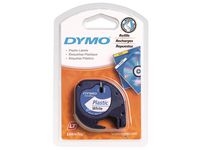 DYMO Letratag plasttejp, svart på vit, 12 mm x 4 m, självhäftande